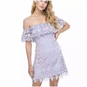 ASTR The Label Women's Off the Shoulder Lace Mini Dress Size S Light Purple
